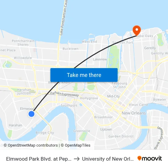 Elmwood Park Blvd. at Pepsi St. to University of New Orleans map