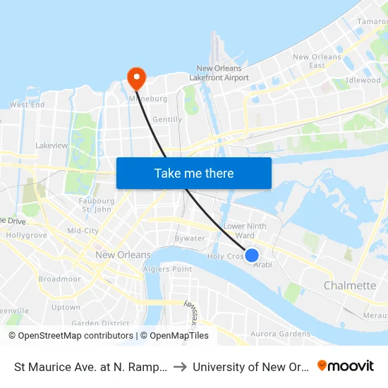 St Maurice Ave. at N. Rampart St. to University of New Orleans map