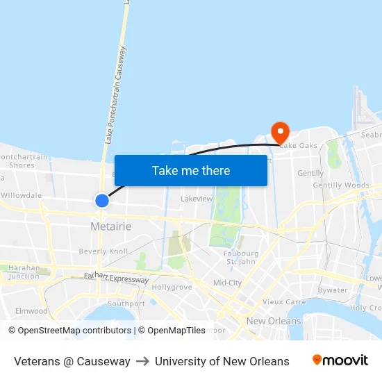 Veterans @ Causeway to University of New Orleans map