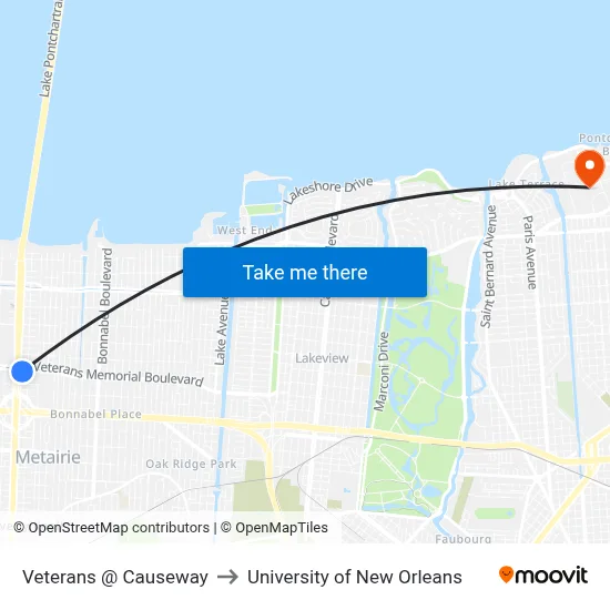 Veterans @ Causeway to University of New Orleans map