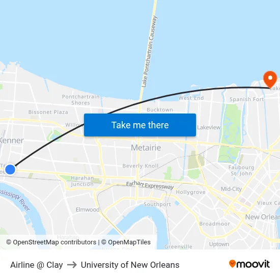 Airline @ Clay to University of New Orleans map