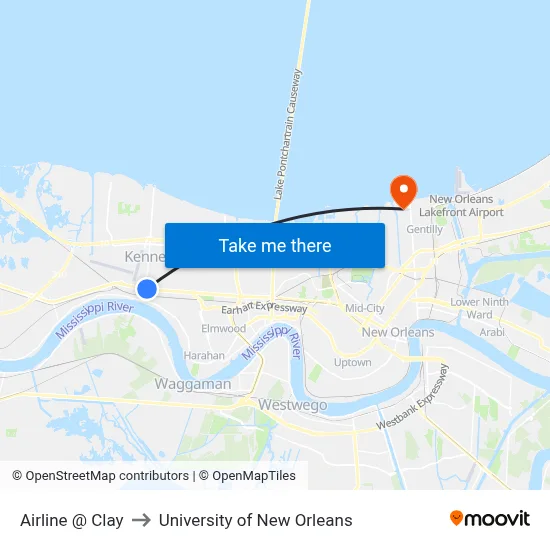 Airline @ Clay to University of New Orleans map