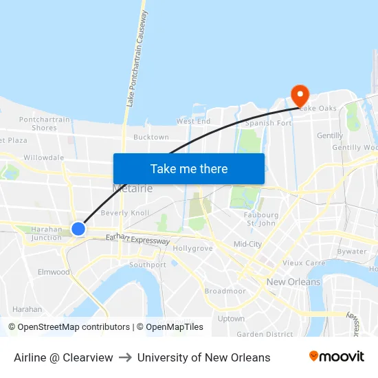 Airline @ Clearview to University of New Orleans map