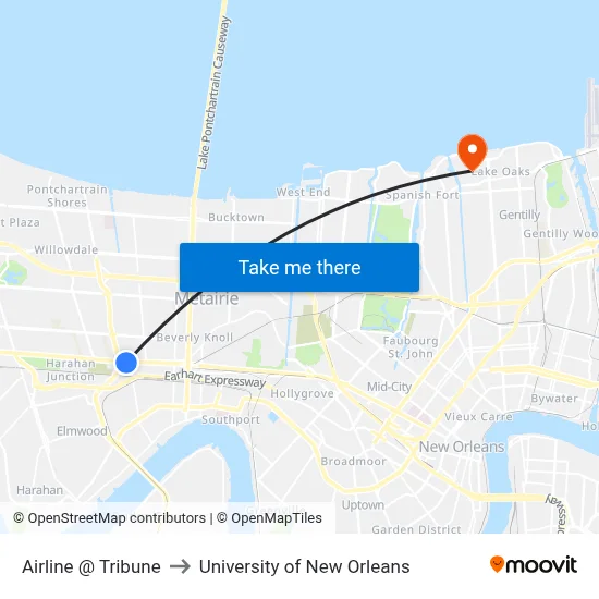 Airline @ Tribune to University of New Orleans map