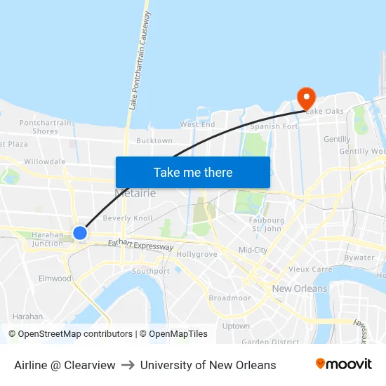 Airline @ Clearview to University of New Orleans map