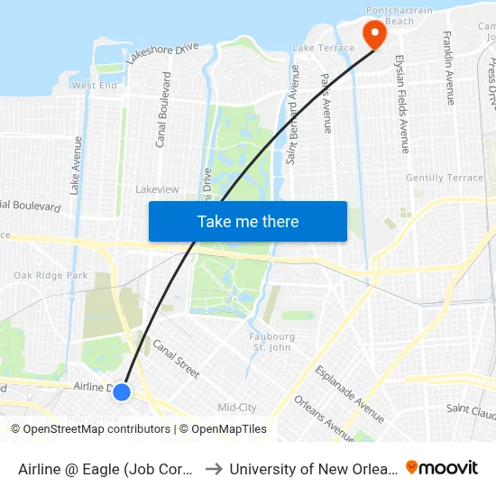 Airline @ Eagle (Job Corps) to University of New Orleans map