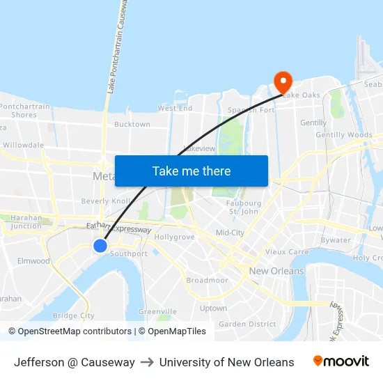 Jefferson @ Causeway to University of New Orleans map