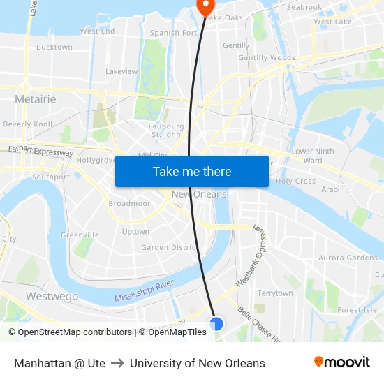 Manhattan @ Ute to University of New Orleans map