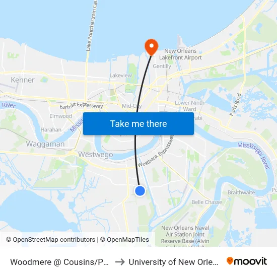 Woodmere @ Cousins/Post to University of New Orleans map
