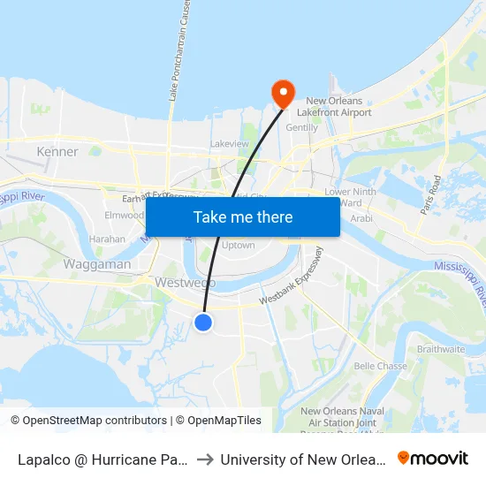 Lapalco @ Hurricane Path to University of New Orleans map