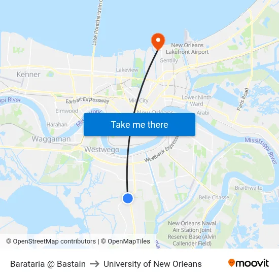 Barataria @ Bastain to University of New Orleans map