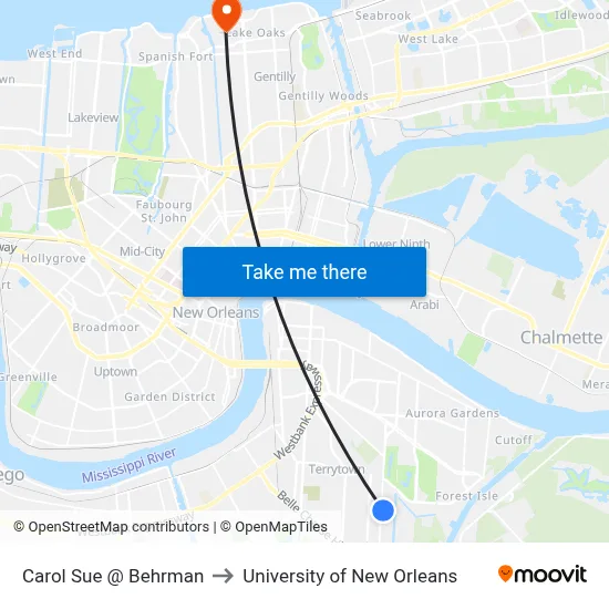 Carol Sue @ Behrman to University of New Orleans map