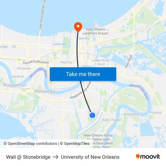Wall @ Stonebridge to University of New Orleans map