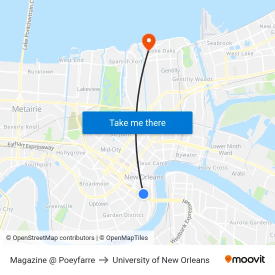 Magazine @ Poeyfarre to University of New Orleans map