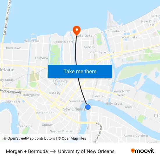 Morgan + Bermuda to University of New Orleans map