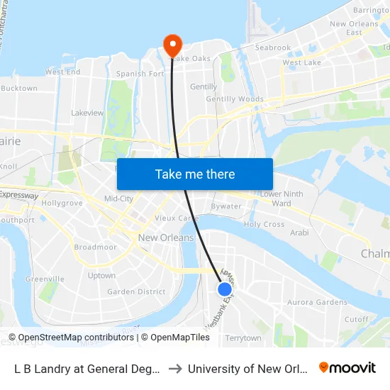 L B Landry at General Degaulle to University of New Orleans map