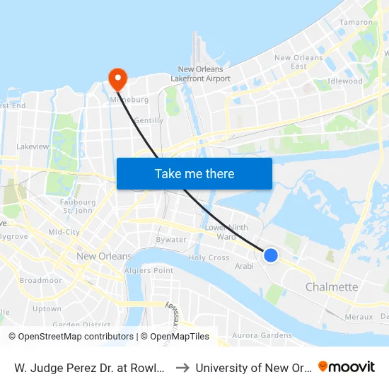 W. Judge Perez Dr. at Rowley Blvd. to University of New Orleans map