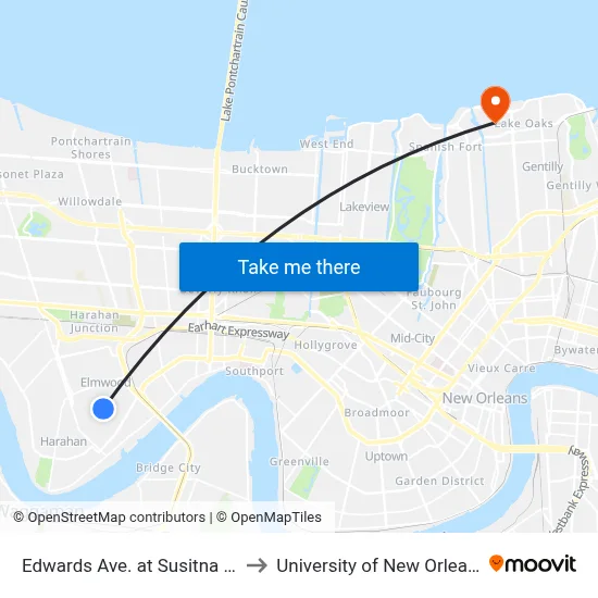 Edwards Ave. at Susitna Dr. to University of New Orleans map