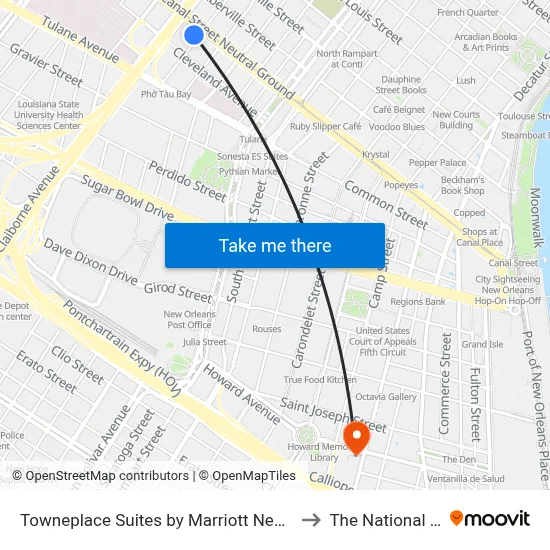 Towneplace Suites by Marriott New Orleans Downtown/Canal Street to The National WWII Museum map