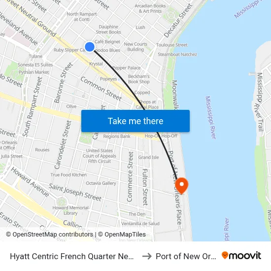 Hyatt Centric French Quarter New Orleans to Port of New Orleans map