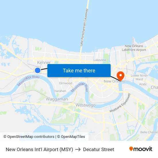 New Orleans Int'l Airport (MSY) to Decatur Street map