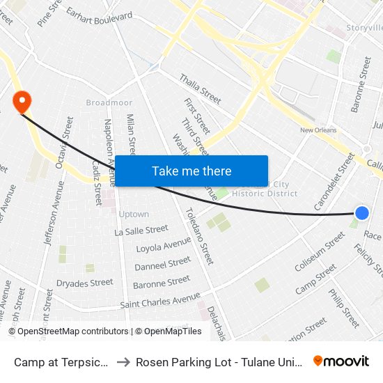 Camp at Terpsichore to Rosen Parking Lot - Tulane University map