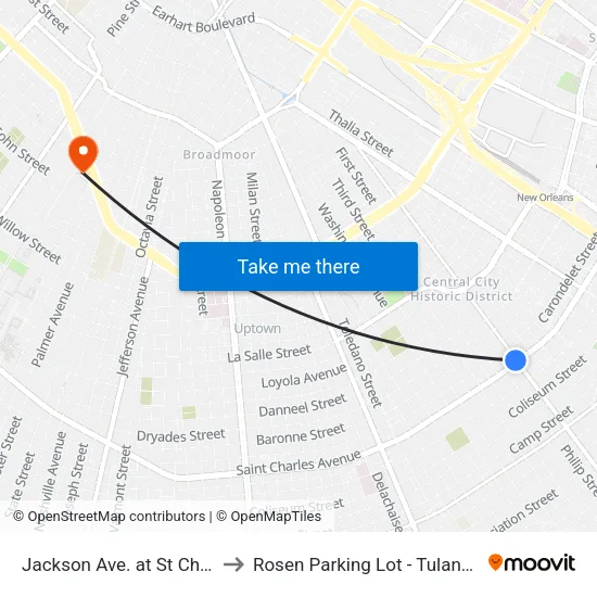 Jackson Ave. at St Charles Ave. to Rosen Parking Lot - Tulane University map