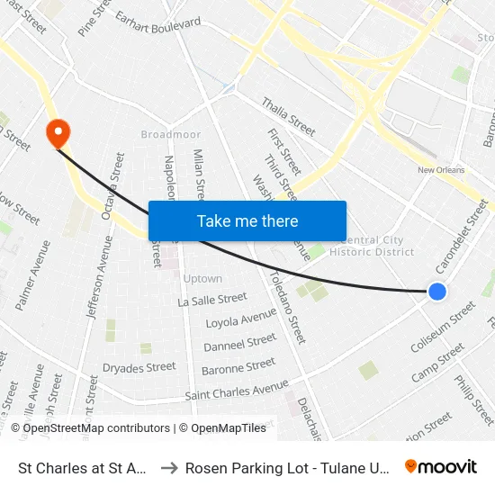 St Charles at St Andrew to Rosen Parking Lot - Tulane University map