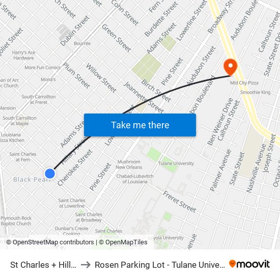 St Charles + Hillary to Rosen Parking Lot - Tulane University map