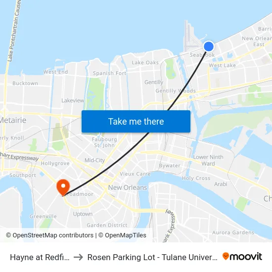 Hayne at Redfish to Rosen Parking Lot - Tulane University map