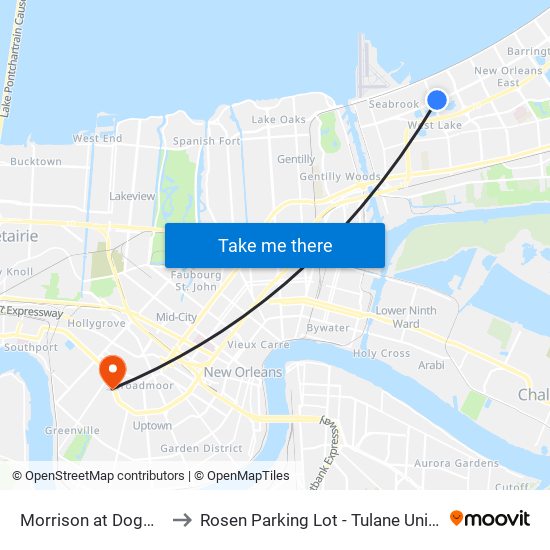 Morrison at Dogwood to Rosen Parking Lot - Tulane University map