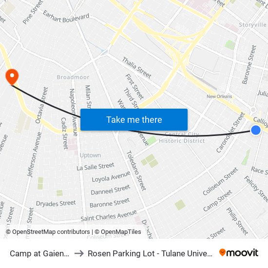 Camp at Gaiennie to Rosen Parking Lot - Tulane University map