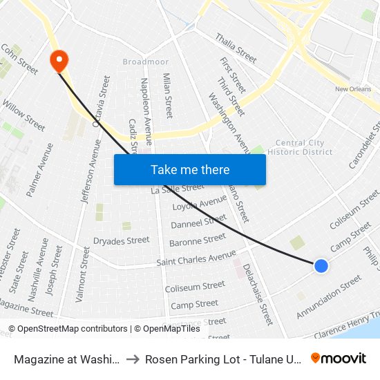 Magazine at Washington to Rosen Parking Lot - Tulane University map