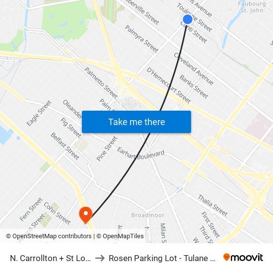 N. Carrollton + St Louis (In) to Rosen Parking Lot - Tulane University map