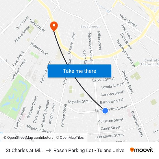 St Charles at Milan to Rosen Parking Lot - Tulane University map