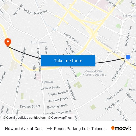 Howard Ave. at Carondelet to Rosen Parking Lot - Tulane University map