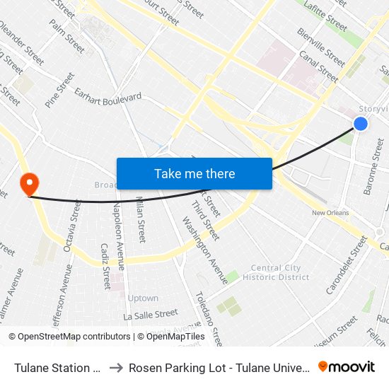 Tulane Station (O) to Rosen Parking Lot - Tulane University map