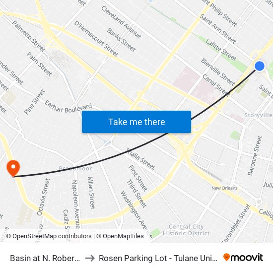 Basin at N. Robertson to Rosen Parking Lot - Tulane University map