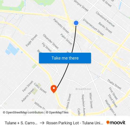 Tulane + S. Carrollton to Rosen Parking Lot - Tulane University map