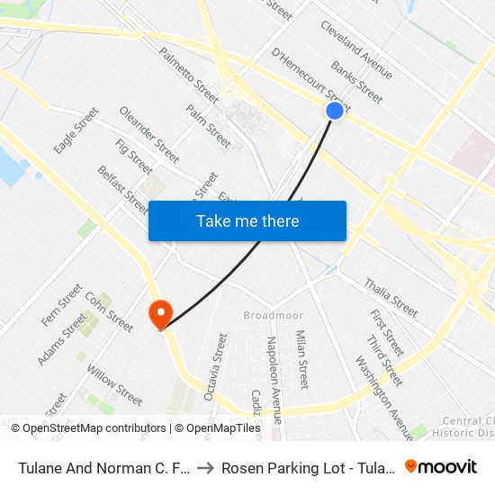 Tulane And Norman C. Francis Pkwy to Rosen Parking Lot - Tulane University map
