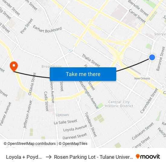 Loyola + Poydras to Rosen Parking Lot - Tulane University map