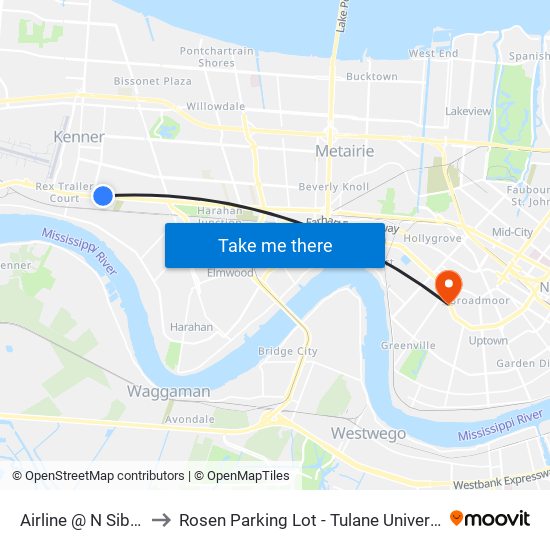 Airline @ N Sibley to Rosen Parking Lot - Tulane University map