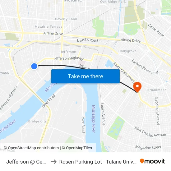 Jefferson @ Central to Rosen Parking Lot - Tulane University map