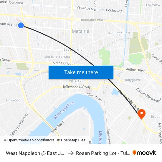 West Napoleon @ East Jefferson Library to Rosen Parking Lot - Tulane University map