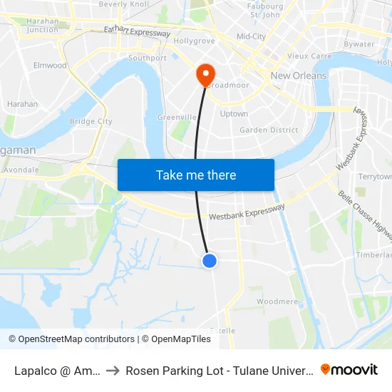Lapalco @ Ames to Rosen Parking Lot - Tulane University map