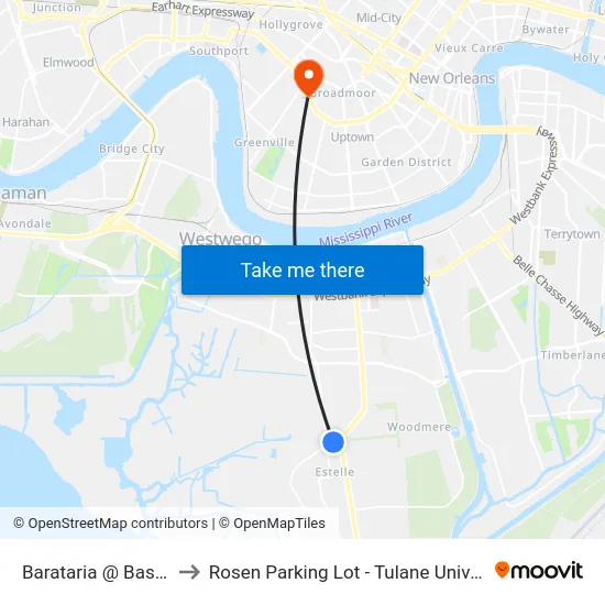 Barataria @ Bastain to Rosen Parking Lot - Tulane University map
