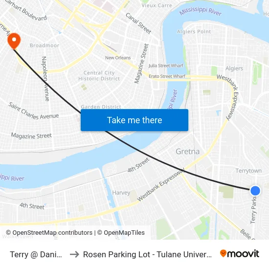 Terry @ Daniels to Rosen Parking Lot - Tulane University map