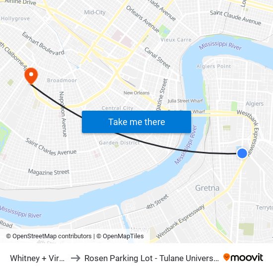 Whitney + Virgil to Rosen Parking Lot - Tulane University map