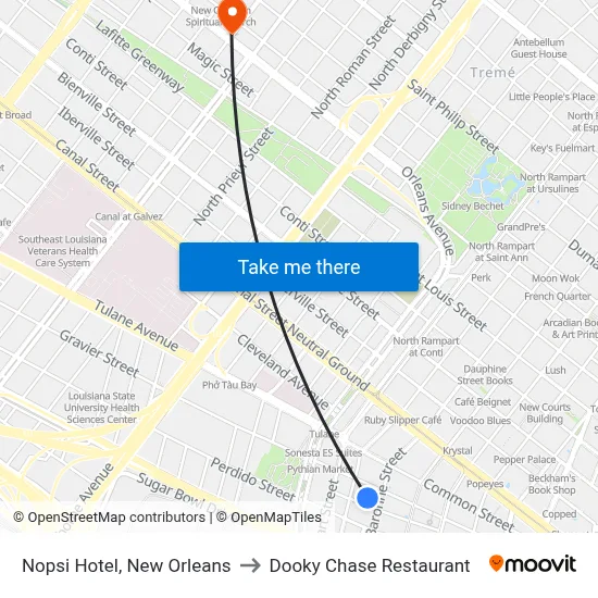 Nopsi Hotel, New Orleans to Dooky Chase Restaurant map