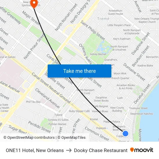 ONE11 Hotel, New Orleans to Dooky Chase Restaurant map